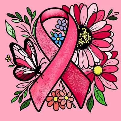 cancer awareness symbol with flowers and butterflies