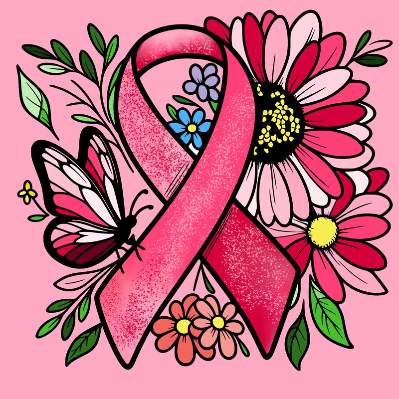 cancer awareness symbol with flowers and butterflies