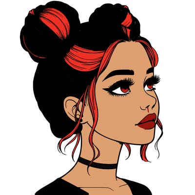realistic girl with buns on the top of her head