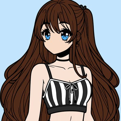 pretty anime girl in a crop top with long hair
