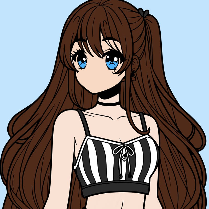 pretty anime girl in a crop top with long hair