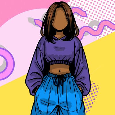 realistic girl faceless with baggy pants and a crop top