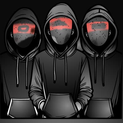 3 faceless people in  hoodies
