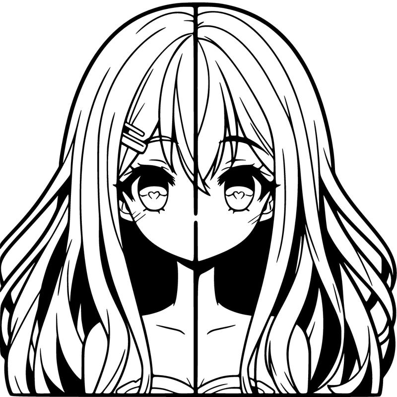 anime girl with long hair split into quarters