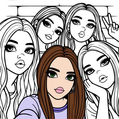 group of teen girls friends y2k up close in a selfie