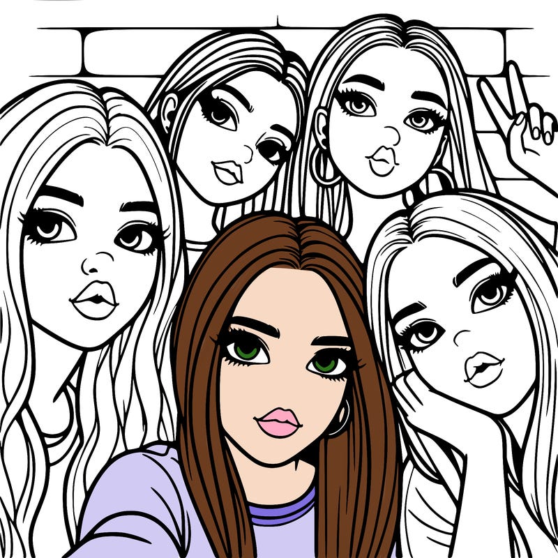 group of teen girls friends y2k up close in a selfie