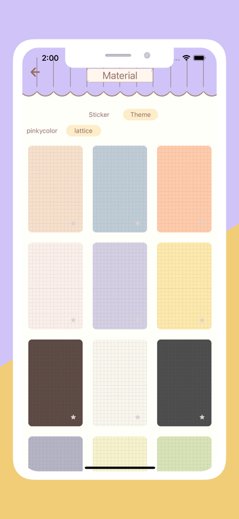 Una selección de temas de papel cuadriculado estético en varios colores pastel para journaling digital.