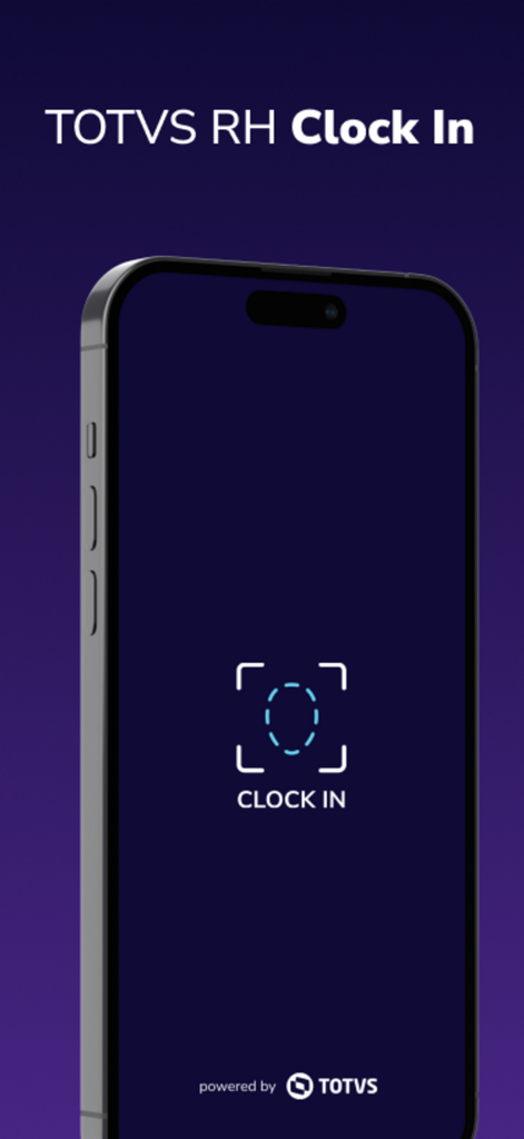 TOTVS RH Clock In - Interface do aplicativo móvel TOTVS RH Clock In mostrando um ícone de reconhecimento facial para registro de ponto do funcionário