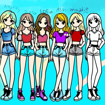 a group of girls wearing crop tops and shorts