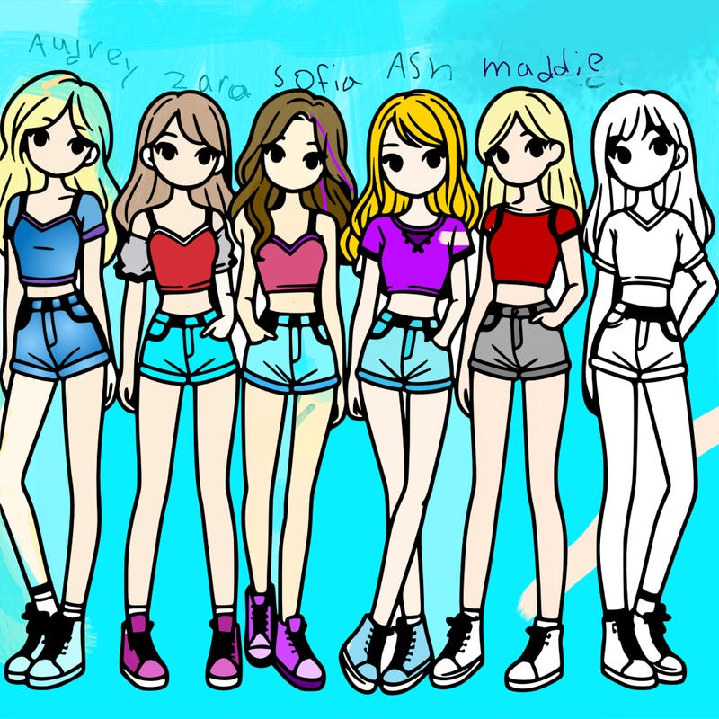 a group of girls wearing crop tops and shorts