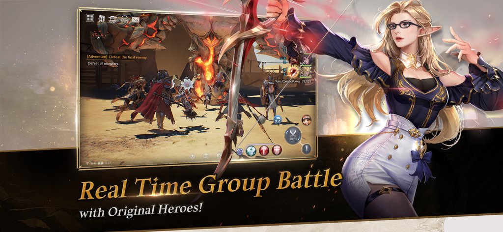 Seven Knights 2 - Seven Knights 2 gameplay showing a real time group battle against a giant monster with original heroes.
