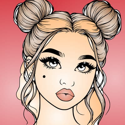 realistic girl with two buns on her hair and lips