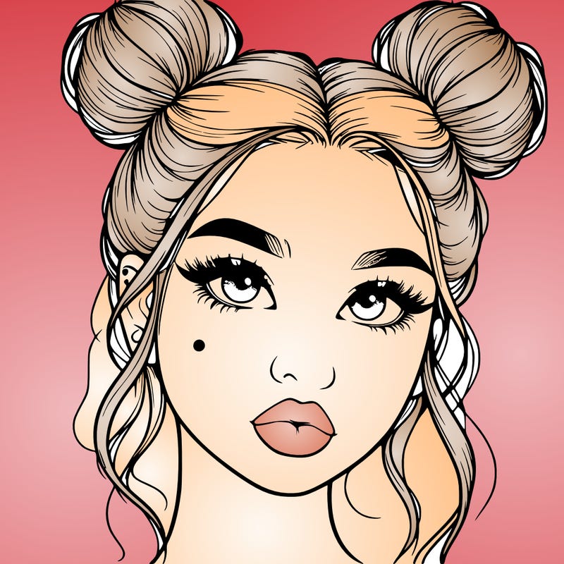 realistic girl with two buns on her hair and lips
