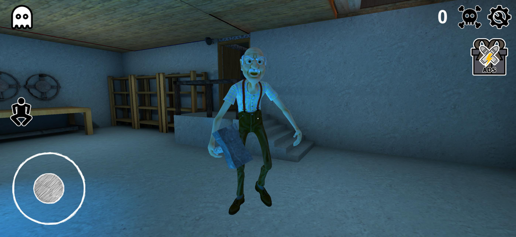 Creepy Elders: House Escape - Scary elderly man with a sledgehammer in a basement workshop