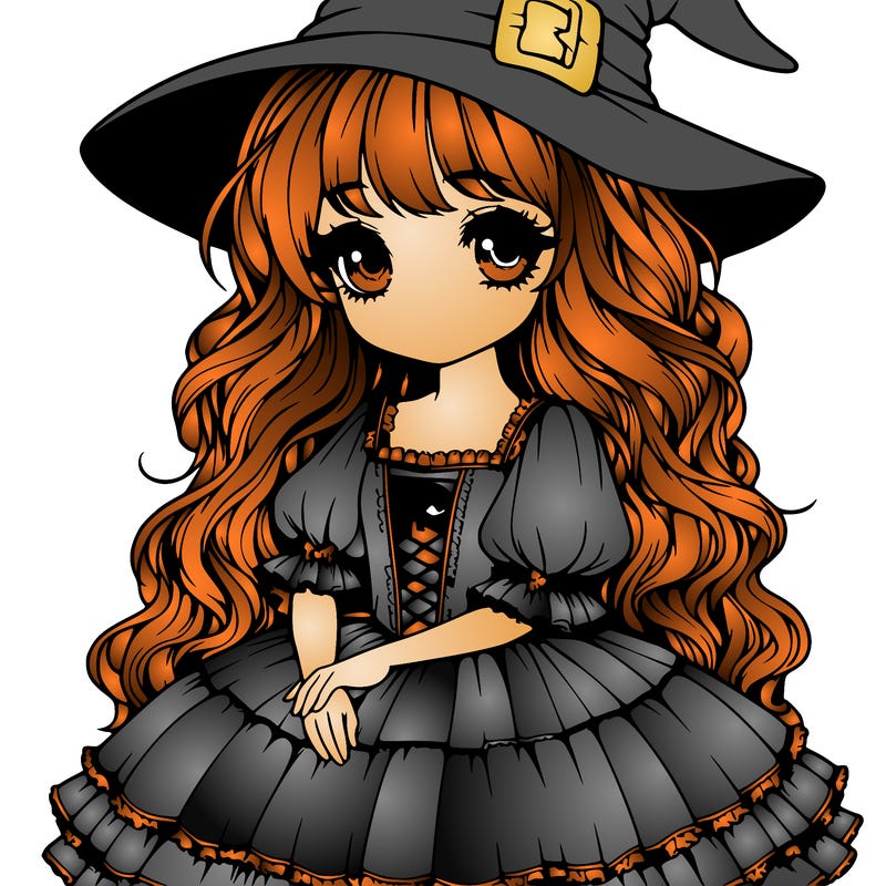 realistic girl with witch hat and poofy dress