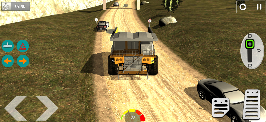 Heavy Excavator Dumper Truck - A large yellow mining dumper truck driving on a dirt road in a simulation game
