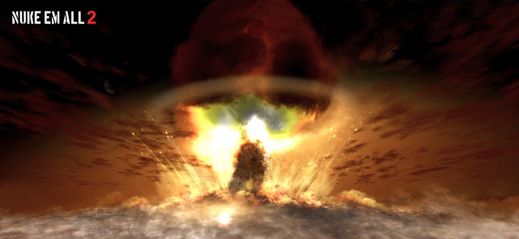 Nuke Em All 2 - A massive nuclear explosion and mushroom cloud in the mobile game Nuke Em All 2