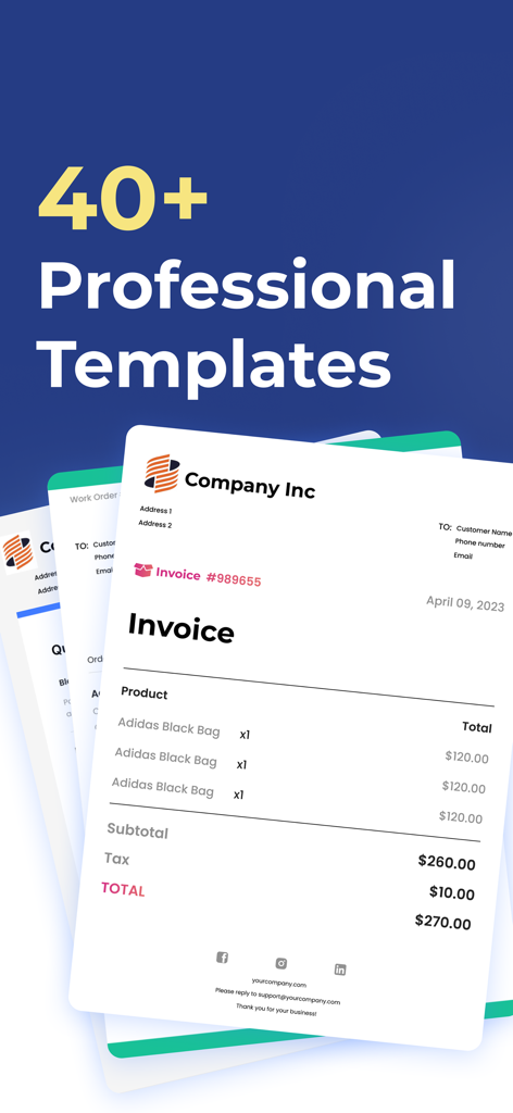 A variety of professional invoice templates for mobile service entrepreneurs
