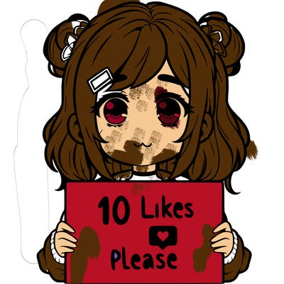 a girl with a sign saying 10 likes please