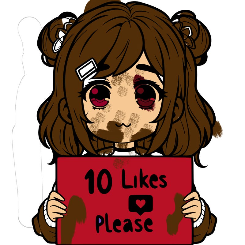 a girl with a sign saying 10 likes please