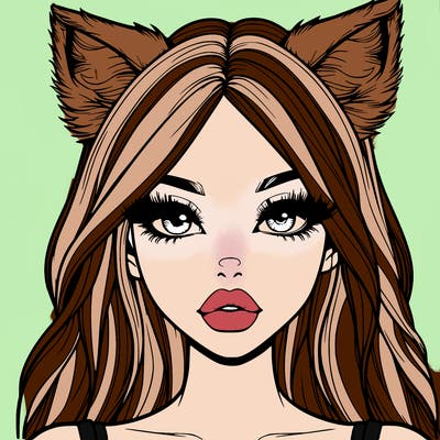 realistic girl with fox ears and realistic lips