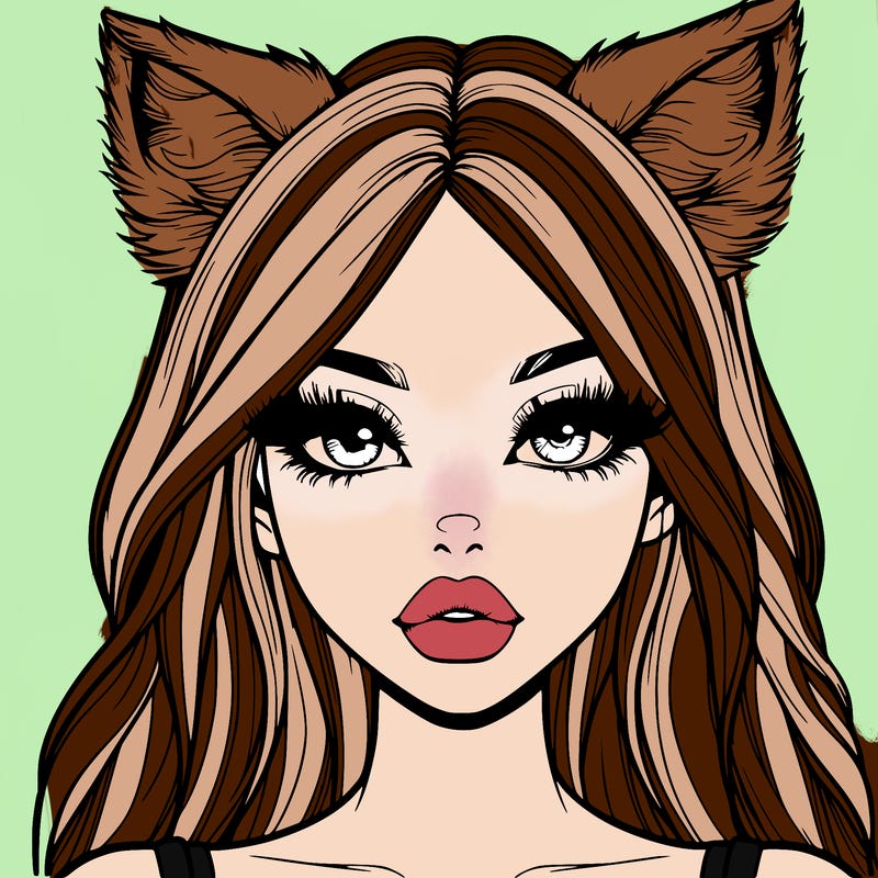 realistic girl with fox ears and realistic lips