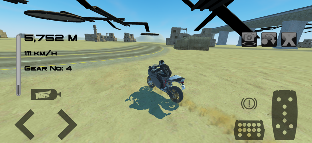 Fast Motorcycle Driver - Gameplay screenshot of a motorcycle riding through a desert landscape in Fast Motorcycle Driver