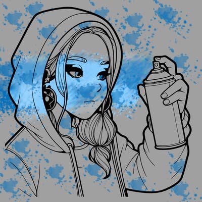 a realistic girl, spray painting