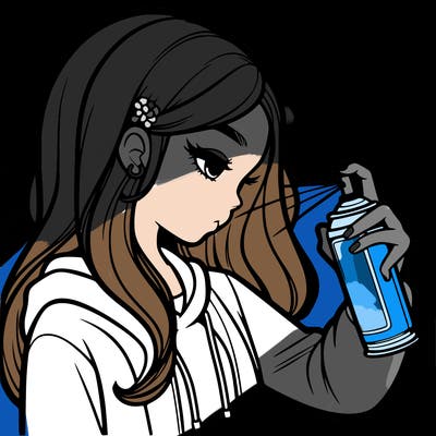 a realistic girl spray painting