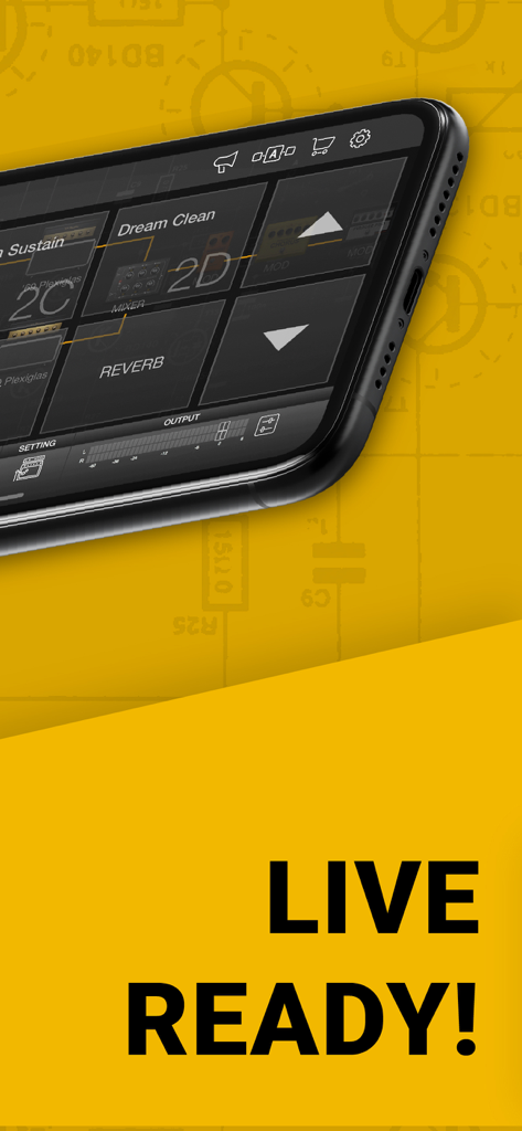BIAS FX - Guitar Amp & Effects - Interfaz de la aplicación móvil BIAS FX mostrando el modo LiveView para guitarristas