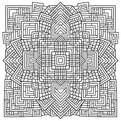 Dive into the mesmerizing world of square geometric mandalas with this highly detailed coloring template. Its precise patterns offer a unique blend of challenge and tranquility for colorists of all levels.