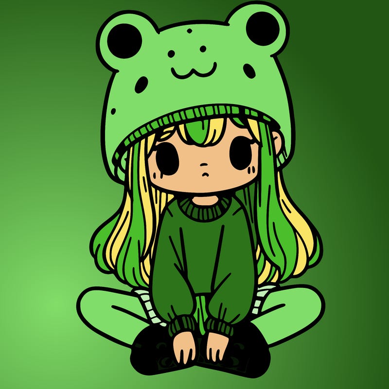 a girl wearing a frog hat and some frog socks