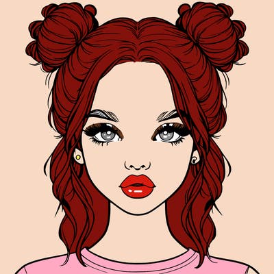 realistic girl with two buns in hair and lips