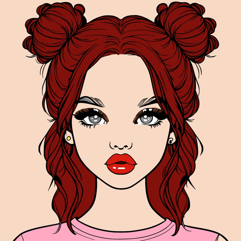 realistic girl with two buns in hair and lips
