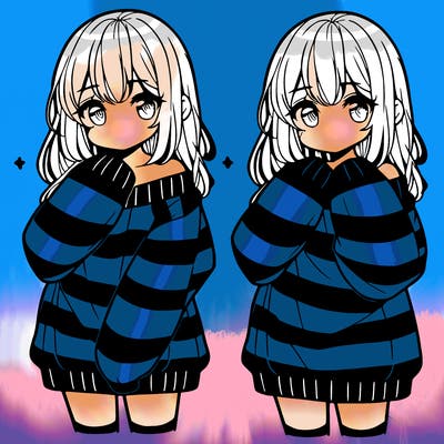 anime girl in a striped oversized sweater