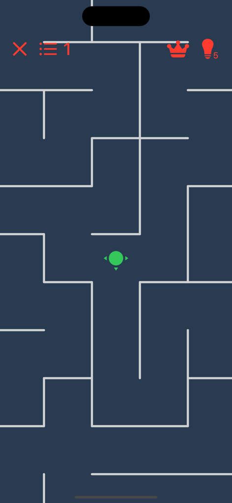 Maze - Classic Maze Game - A minimalist 2D maze puzzle game with a green ball on a dark blue background with white walls.