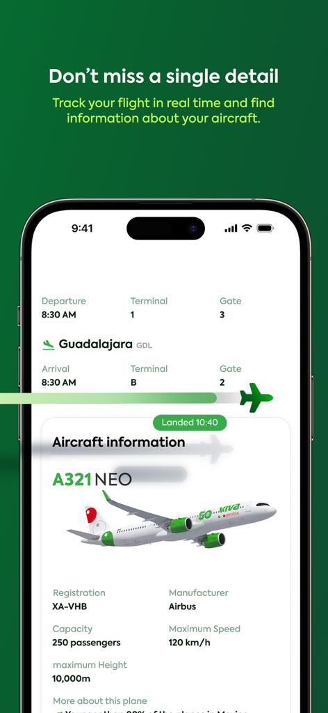 Viva Aerobus: Fly! - Seguimiento de vuelo en tiempo real e información de la aeronave en la app Viva Aerobus