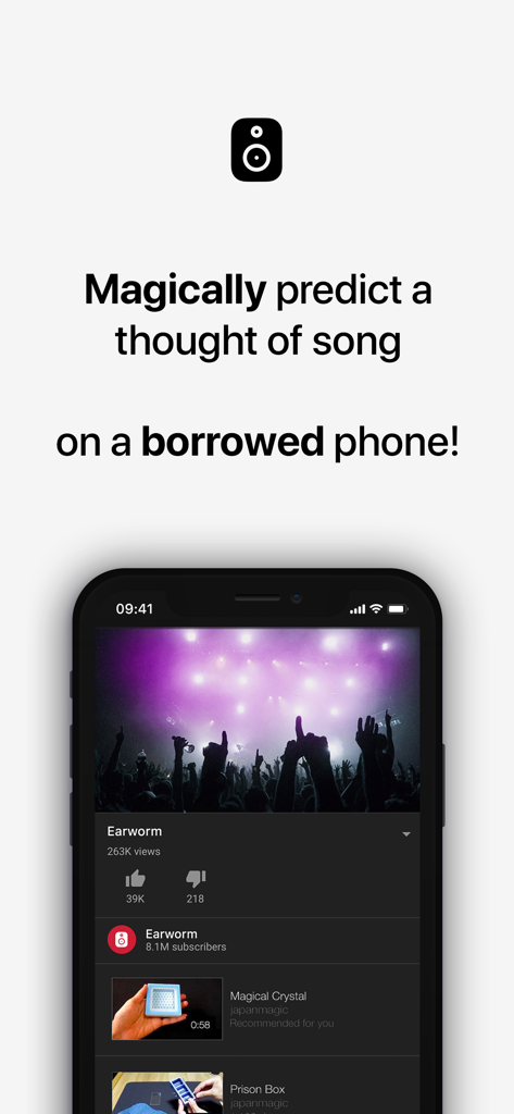 Earworm - Earworm app screenshot showing a magic trick to predict a song on a borrowed phone
