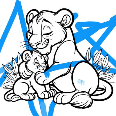 lioness cuddling her cub