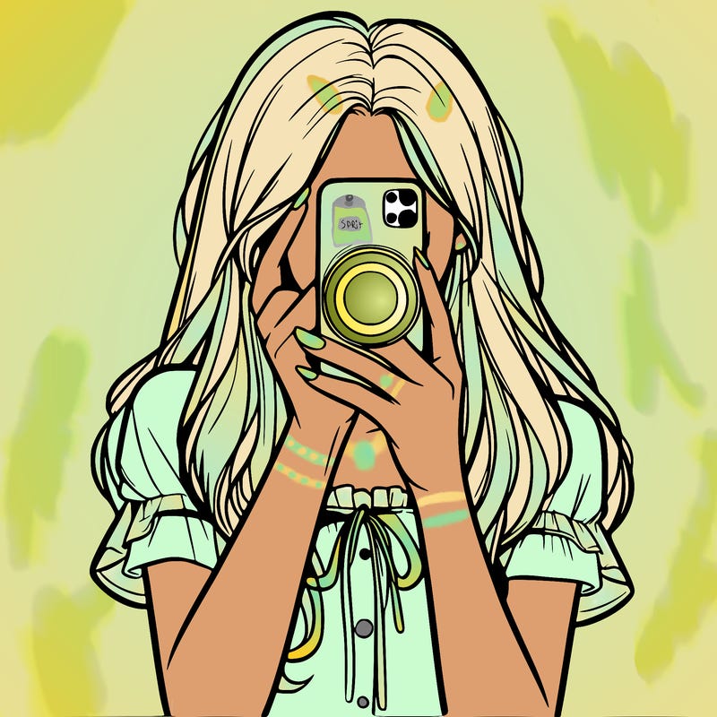 a realistic girl holding her phone taking pictures