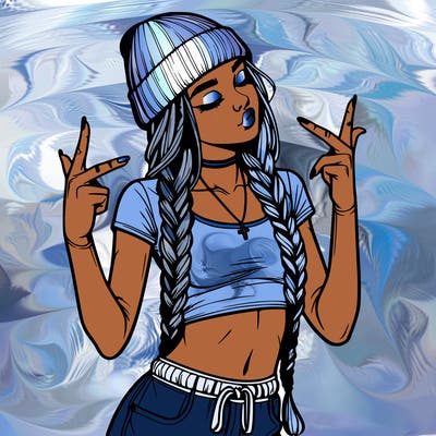 realistic teenage girl with braids and a beanie and crop top doing 🫶🏼