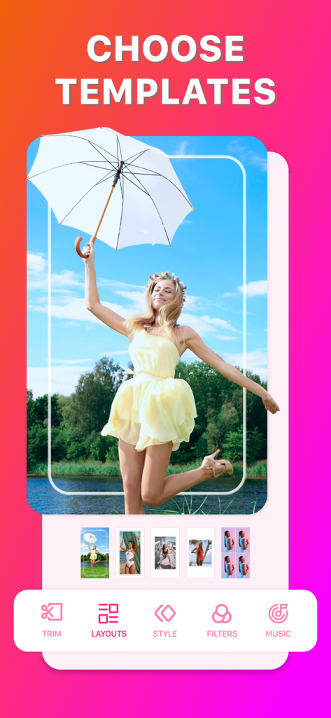 Loop for Boomerang - Loomix - Interface of the Loomix app showing video layout templates and editing options for boomerang loops.