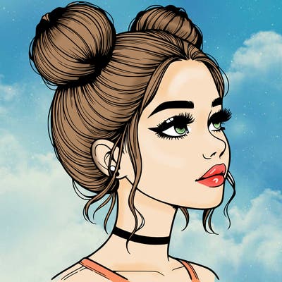 realistic girl with buns on the top of her head