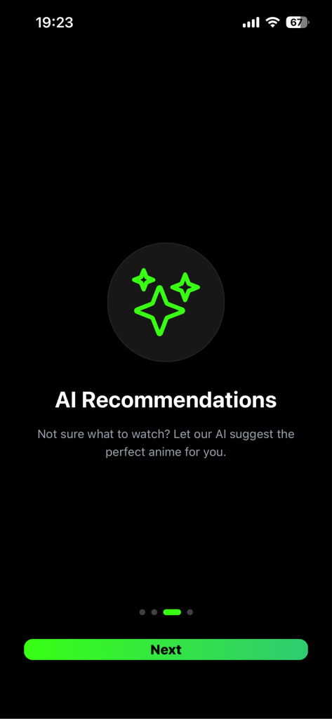 Zorox : Anime Movies & Quizzes - Zorox app onboarding screen for AI powered anime recommendations