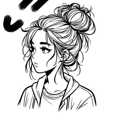 realistic teenage girl with a messy bun