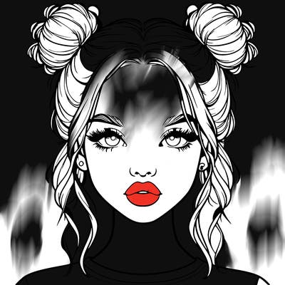 realistic girl with two buns in hair and lips