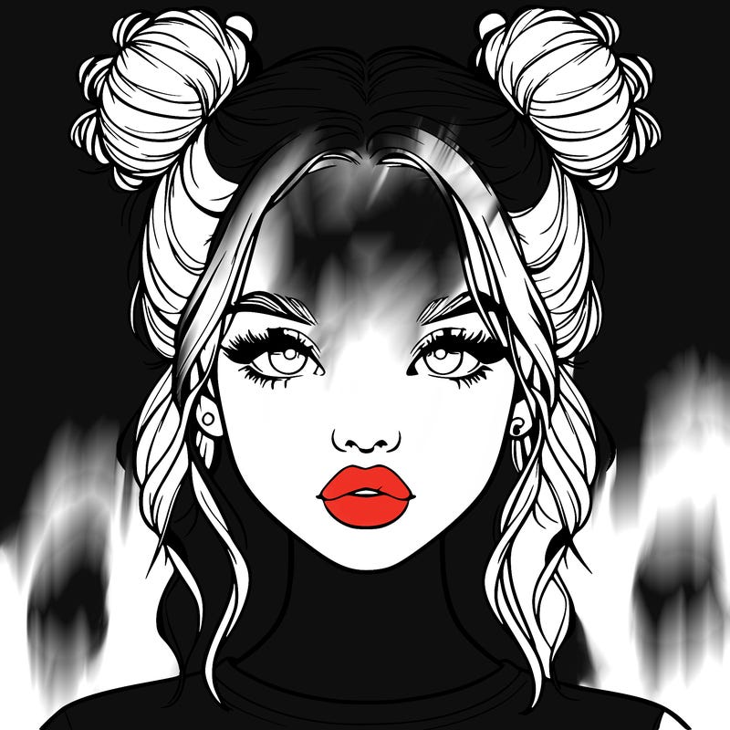 realistic girl with two buns in hair and lips