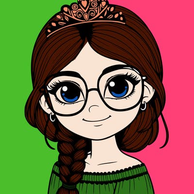 a girl with one braid and glasses who is a princess realistic