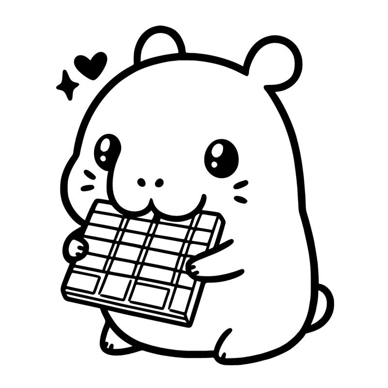 kawaii capybara eating chocolate bar