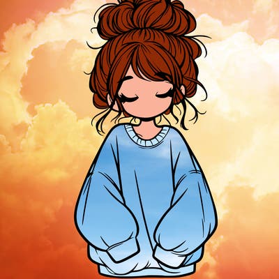 girl with baggy sweatshirt and messy bun